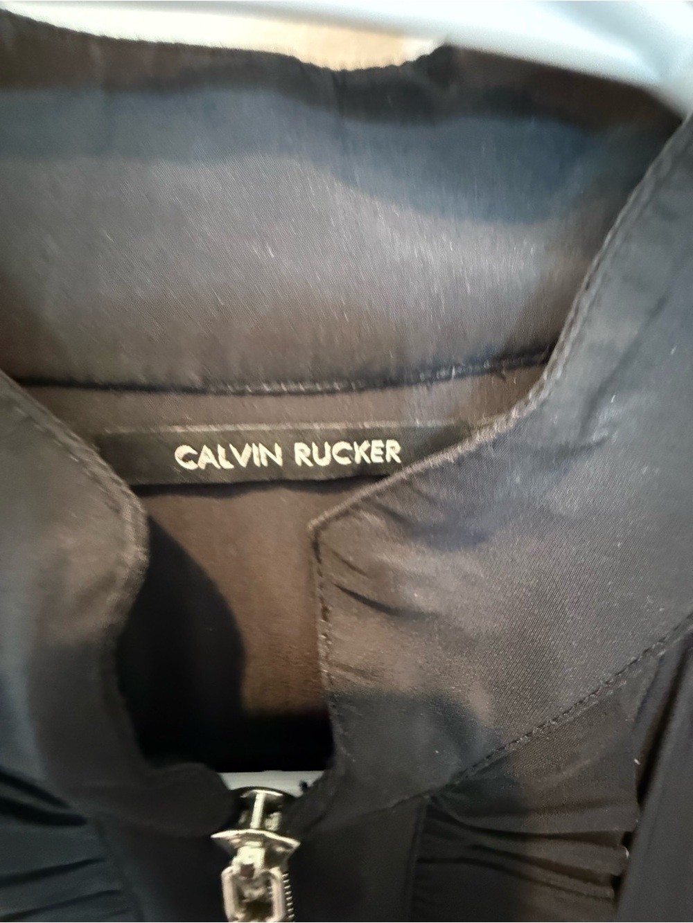 Calvin Rucker Black Ruffle-Trim Zip Blouse LB004-012 - Picture 3 of 7